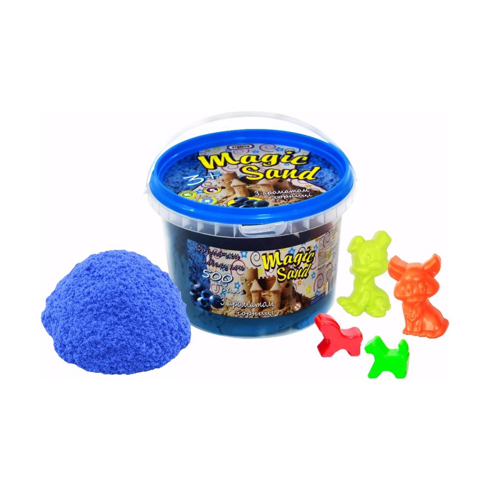 Magic sand  - блакитного кольору з  ароматом чорниці. Відро 0,5 кг