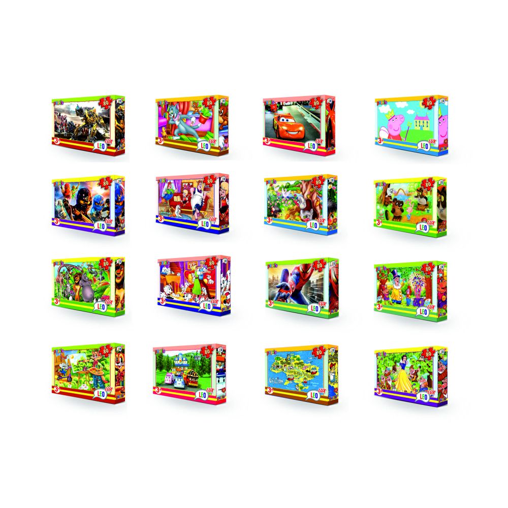Пазли  80 ел.,  LEO LUX  "Улюблені мультфільми", 16 шт в блоці, 12 блоків в упаковці