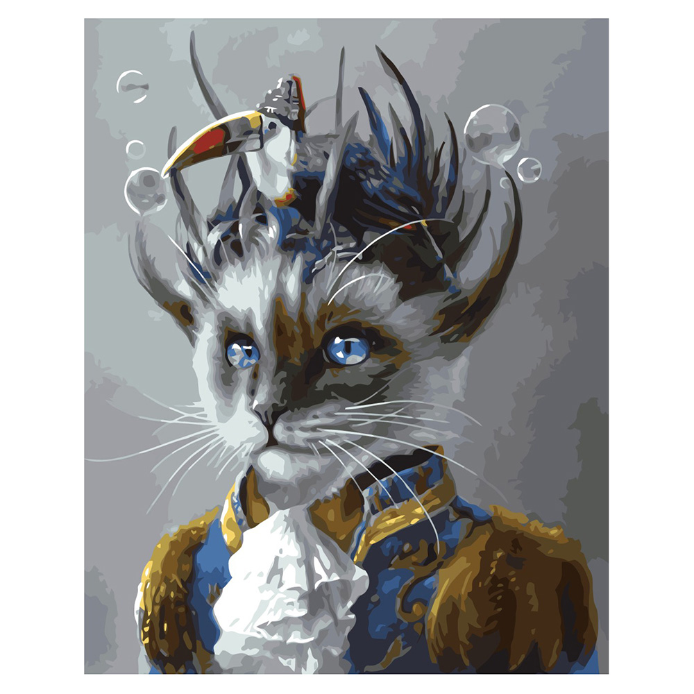 Картина за номерами Strateg ПРЕМІУМ Поп-арт: Кіт-аристократ з лаком та рівнем розміром 40х50 см VA-2059