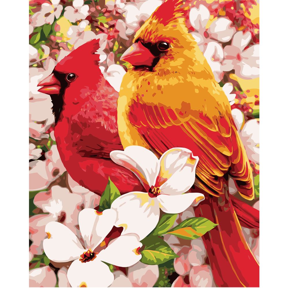 Картина за номерами ПРЕМІУМ Птахи в квітах з лаком та рівнем 40х50 см VA-0922