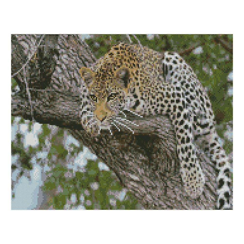 Diamond mosaic Premium Strateg "Leopard on a tree", 40x50 cm