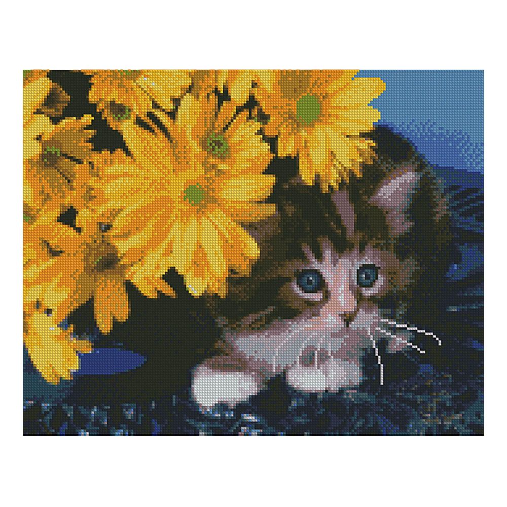 Алмазна картина FA10229 «Кошеня в жовтих квітах», розміром 40х50 см