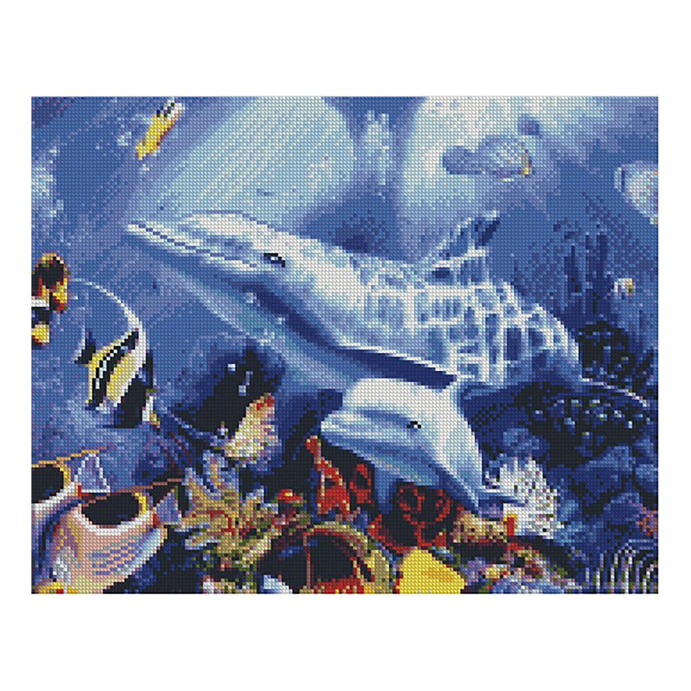 Алмазна мозаїка Strateg ПРЕМІУМ Два дельфіна 40х50 см FA11051