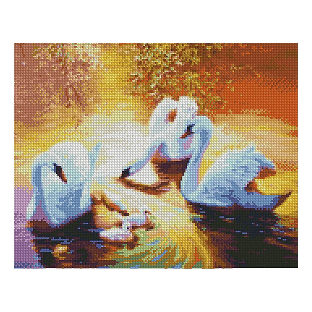Алмазна картина FA20142 «Лебеді на заході в ставку», розміром 40х50 см