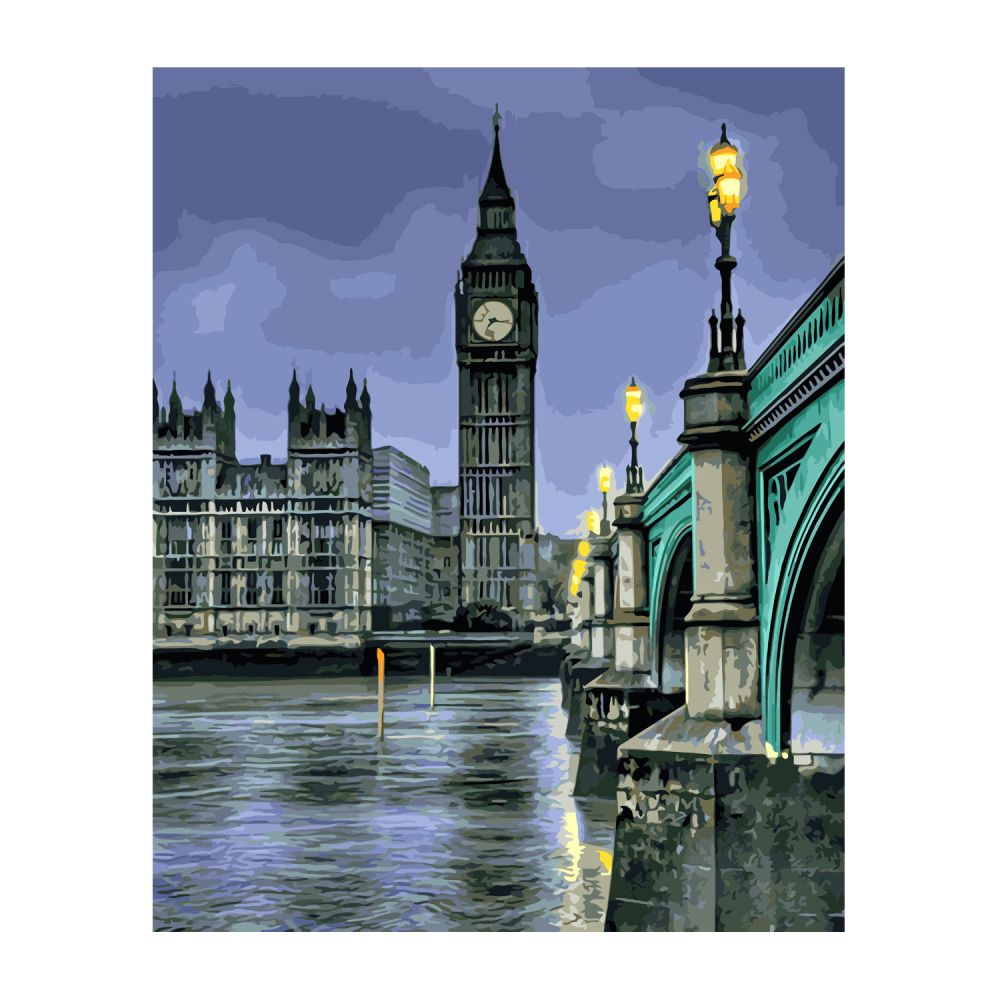 Картина за номерами Strateg ПРЕМІУМ Лондон у сірих тонах з лаком та рівнем розміром 40х50 см VA-2830