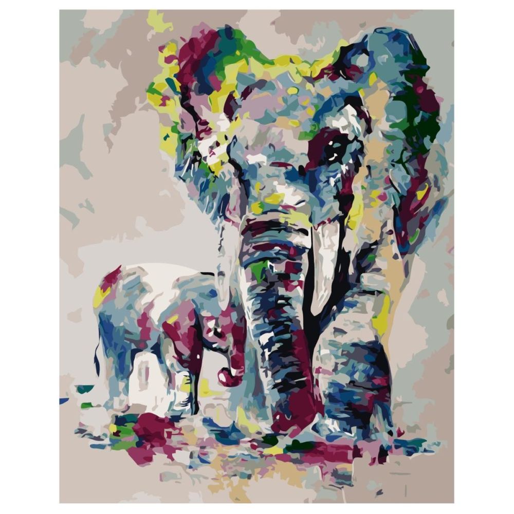 Картина за номерами Strateg ПРЕМІУМ Акварельні слони з лаком та рівнем розміром 40х50 см VA-2355