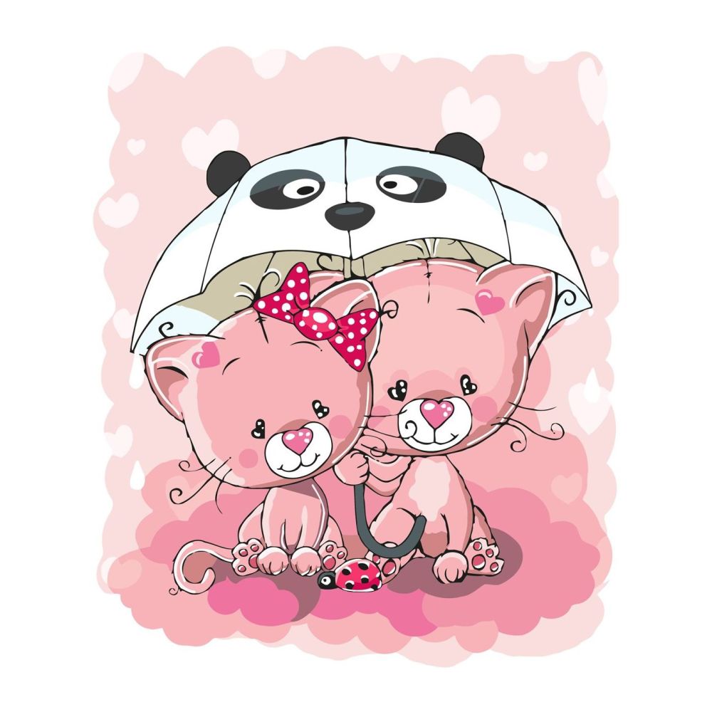 Картина за номерами Strateg ПРЕМІУМ Рожеві котики під парасолькою з лаком та рівнем розміром 30х40 см SV-0022
