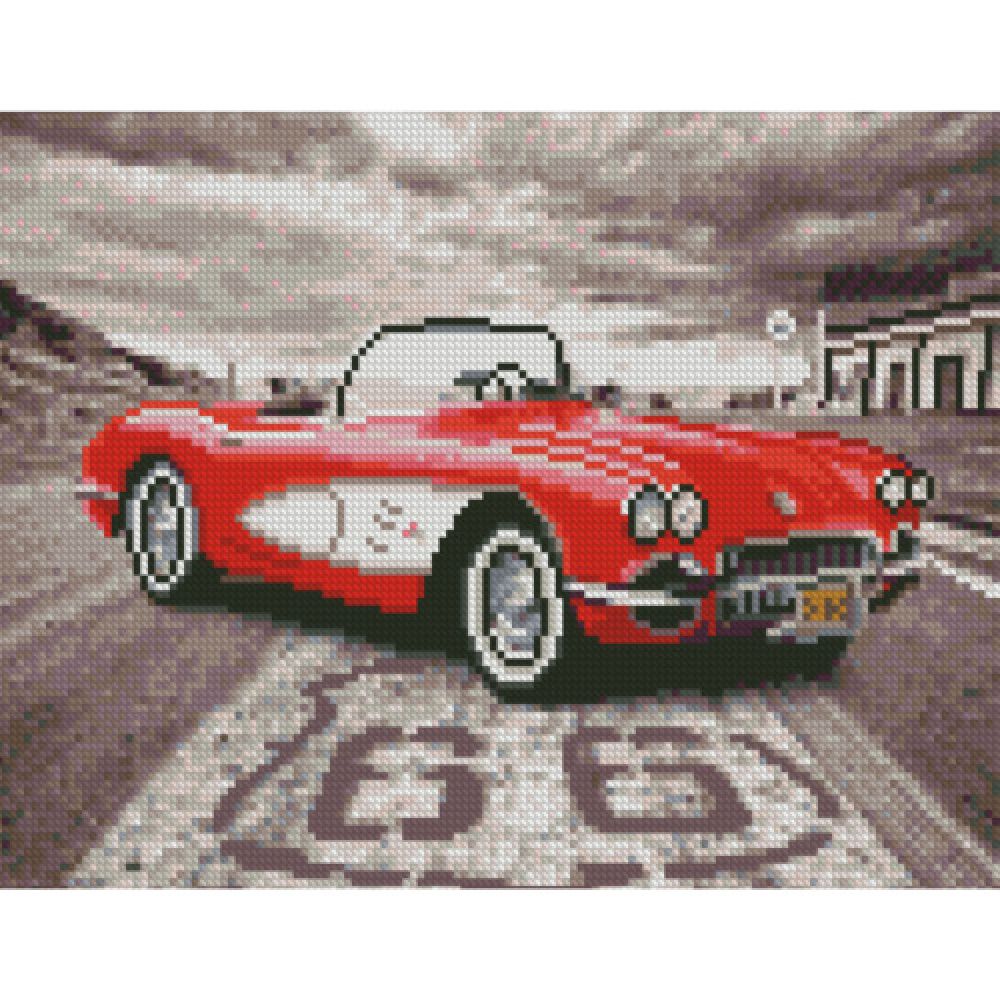Алмазна картина HX330 "Червоний ретро автомобіль", розміром 30х40 см