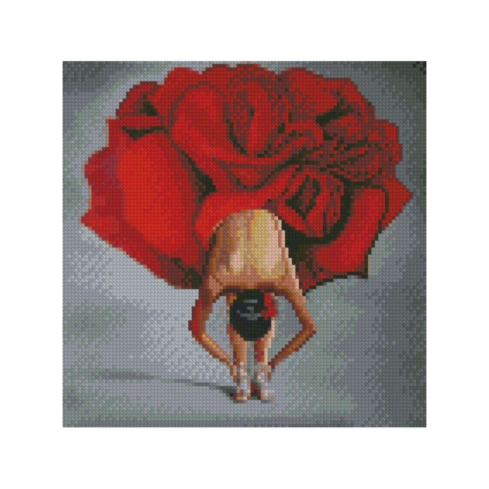 Алмазна мозаїка Strateg ПРЕМІУМ Балерина у червоному 30х30 см CA-0014