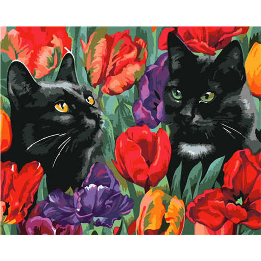 Набір для розпису по номерах VA-2593 "Коти в тюльпанах", розміром 40х50 см