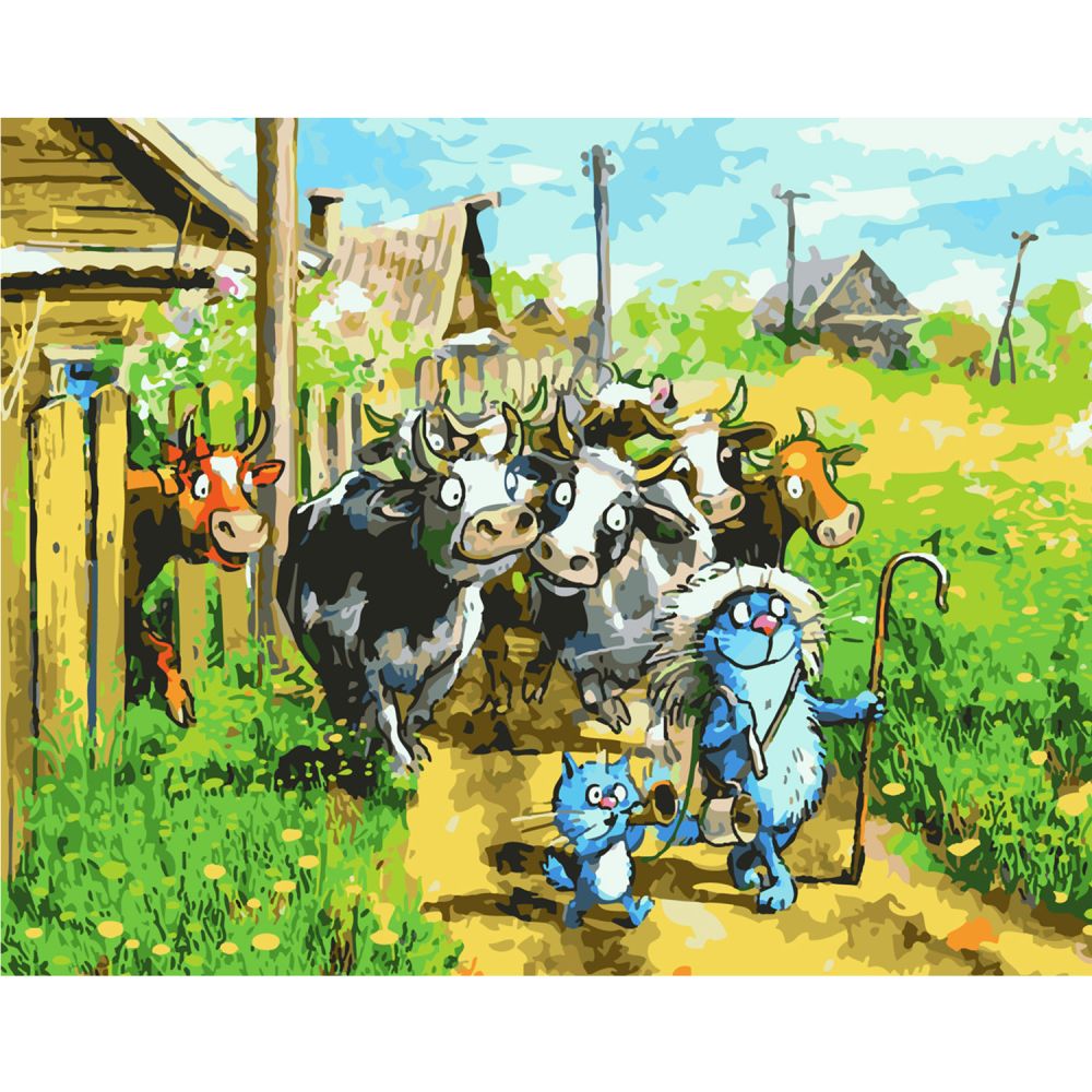 Картина за номерами Strateg ПРЕМІУМ Веселі пастушки з лаком та рівнем розміром 40х50 см SY6360