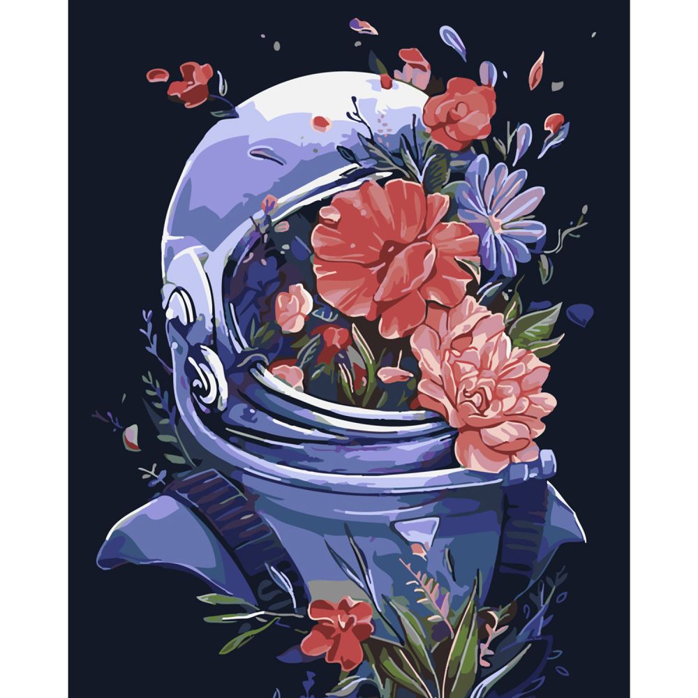 Картина за номерами Strateg ПРЕМІУМ Космічні квіти з лаком та рівнем розміром 40х50 см SY6244