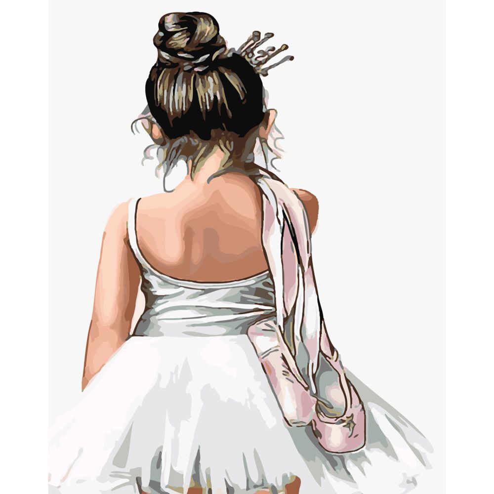 Картина за номерами Strateg ПРЕМІУМ Крихітка балерина з лаком та рівнем розміром 40х50 см SY6261