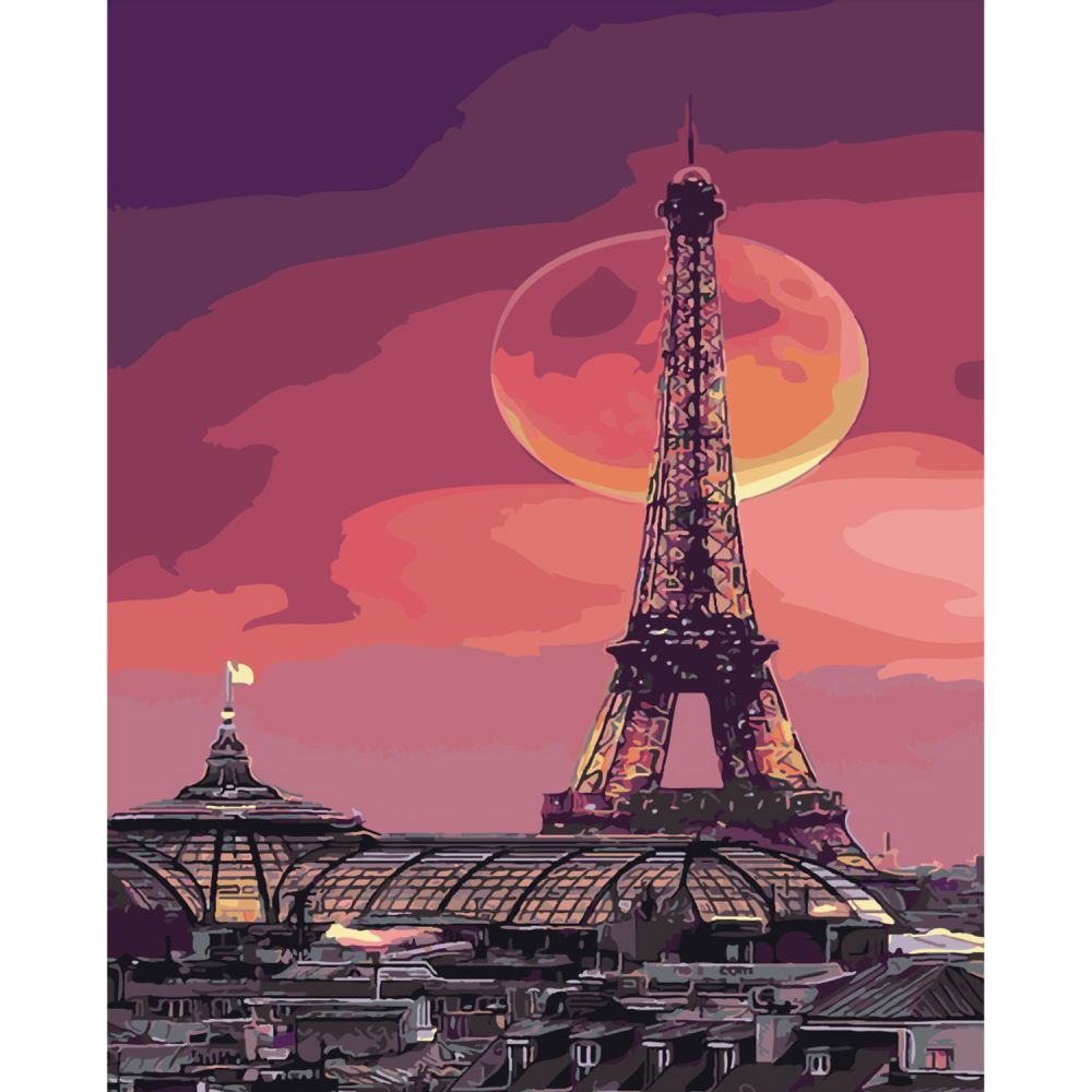Картина за номерами Strateg ПРЕМІУМ Повня в Парижі з лаком розміром 40х50 см SY6377