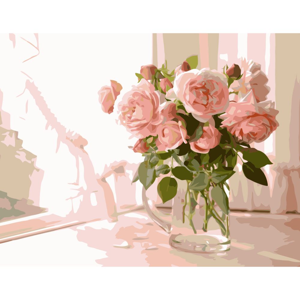 Картина по номерам Розы в горшочке Strateg с лаком и уровнем размером 40х50 см (VA-0557)