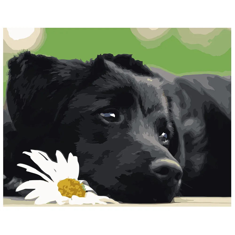 Картина за номерами Strateg ПРЕМІУМ Чорне щеня з лаком розміром 40х50 см VA-0518