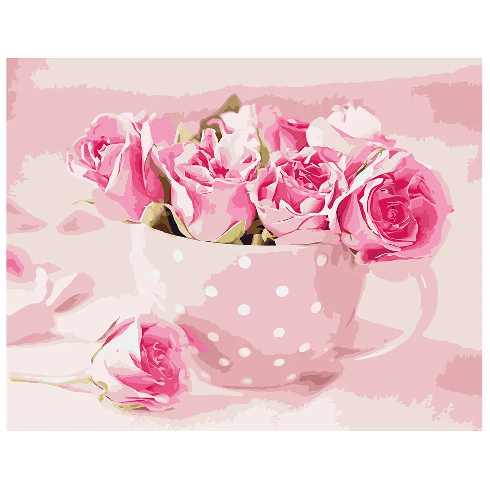 Картина за номерами Strateg ПРЕМІУМ Рожеві троянди з лаком та рівнем розміром 40х50 см VA-0554