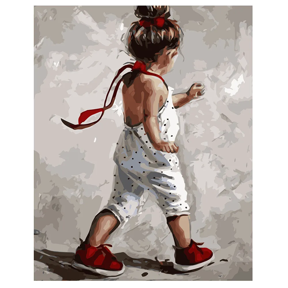 Картина за номерами Strateg ПРЕМІУМ Дівчинка в червоних черевичках з лаком розміром 40х50 см VA-1730