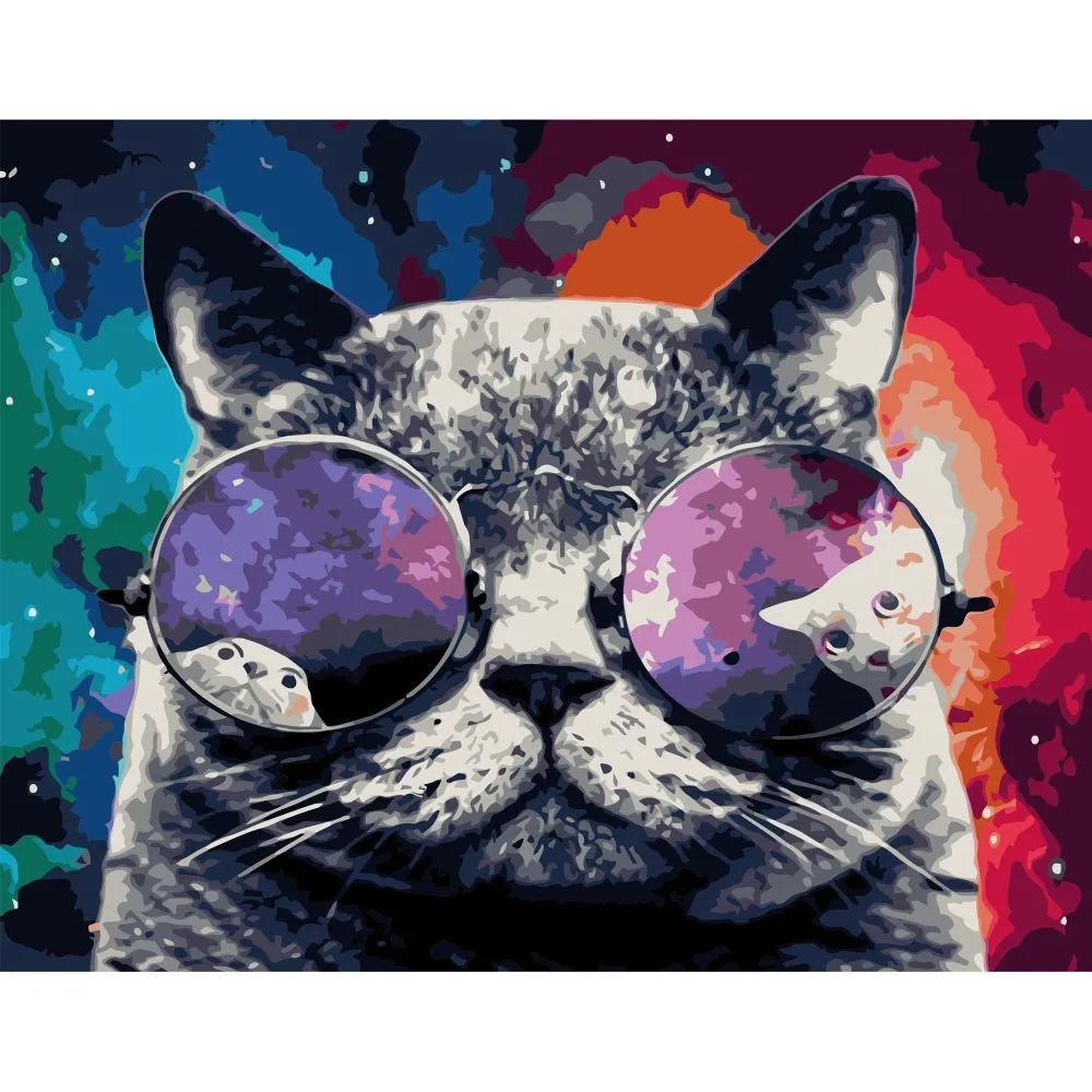 Картина за номерами Strateg ПРЕМІУМ Космічний кіт з лаком розміром 40х50 см VA-1096