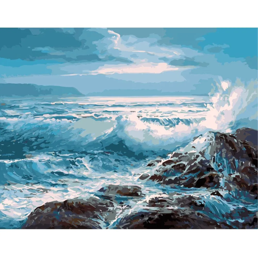 Картина за номерами Strateg ПРЕМІУМ Величне море з лаком та рівнем розміром 40х50 см VA-2212