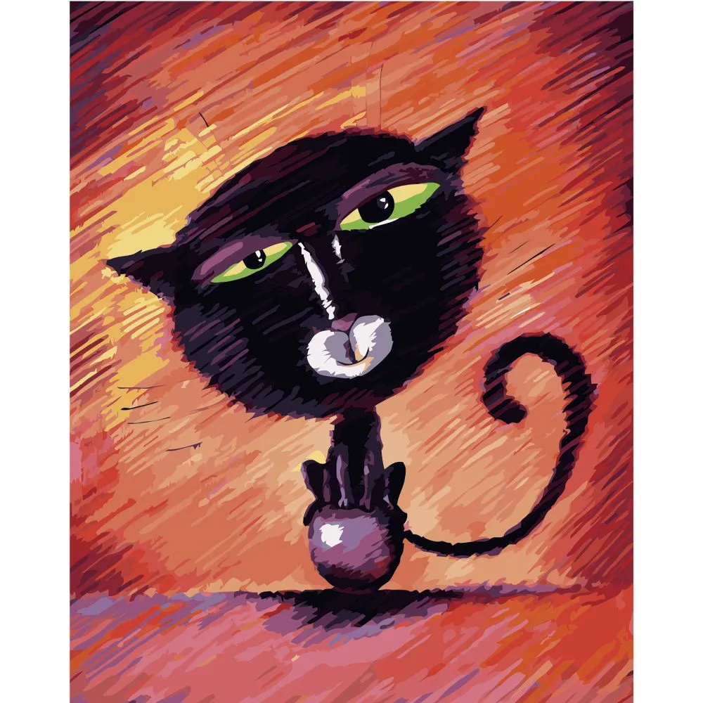 Картина за номерами Strateg ПРЕМІУМ Кіт на кульці з лаком розміром 40х50 см VA-2663