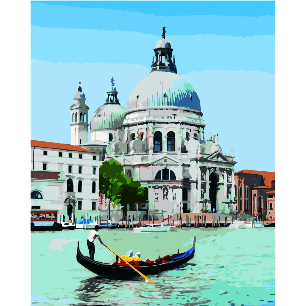 Картина за номерами Strateg ПРЕМІУМ Венеціанський гондольєр з лаком розміром 40х50 см VA-2735