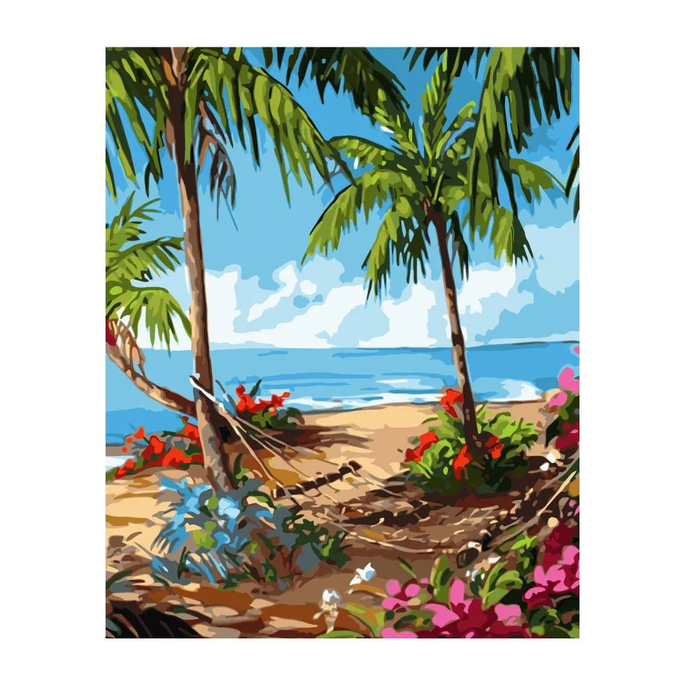 Картина за номерами Strateg ПРЕМІУМ Гавайські будні з лаком та рівнем розміром 40х50 см VA-3075