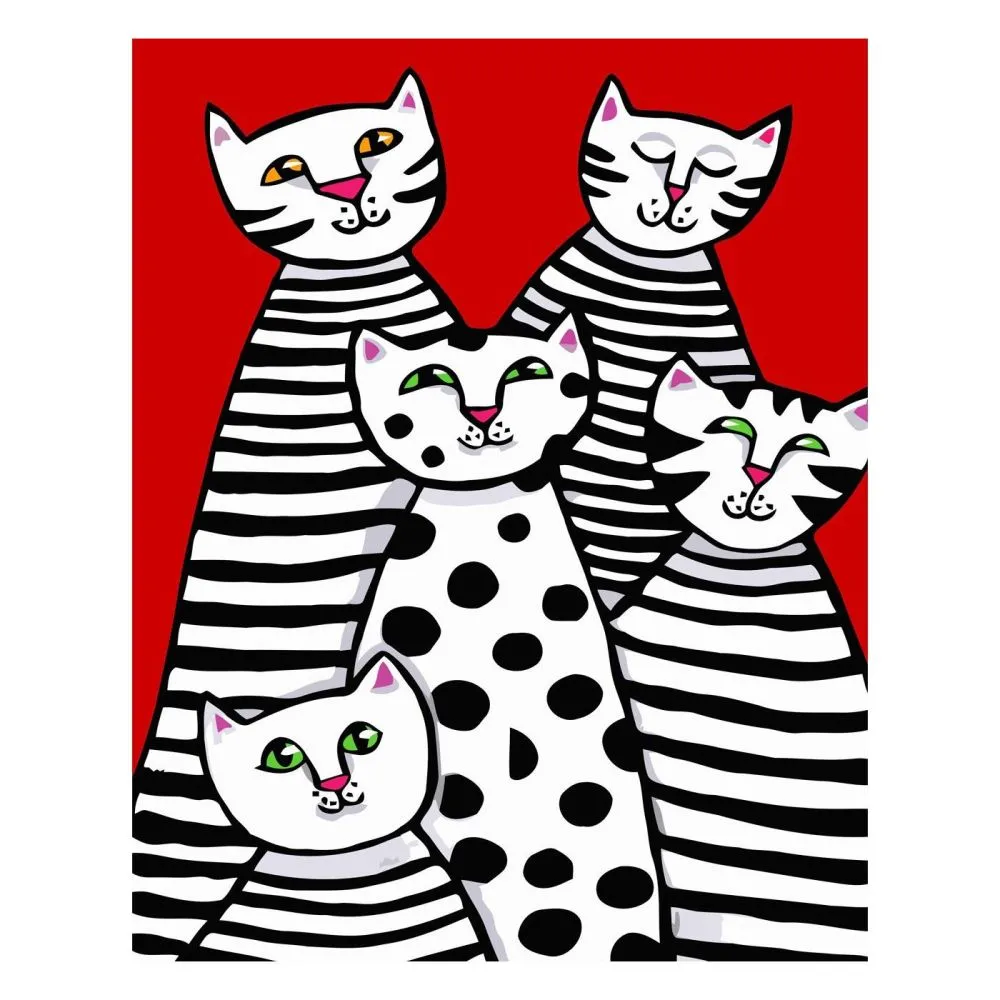 Картина за номерами Strateg ПРЕМІУМ Квінтет котиків з лаком та рівнем розміром 30х40 см SV-0018