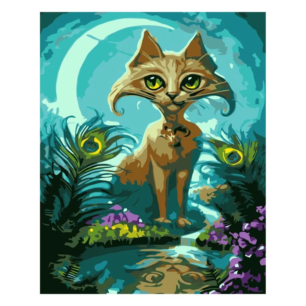 Картина за номерами Strateg ПРЕМІУМ Казковий кіт з лаком та рівнем розміром 30х40 см SV-0079