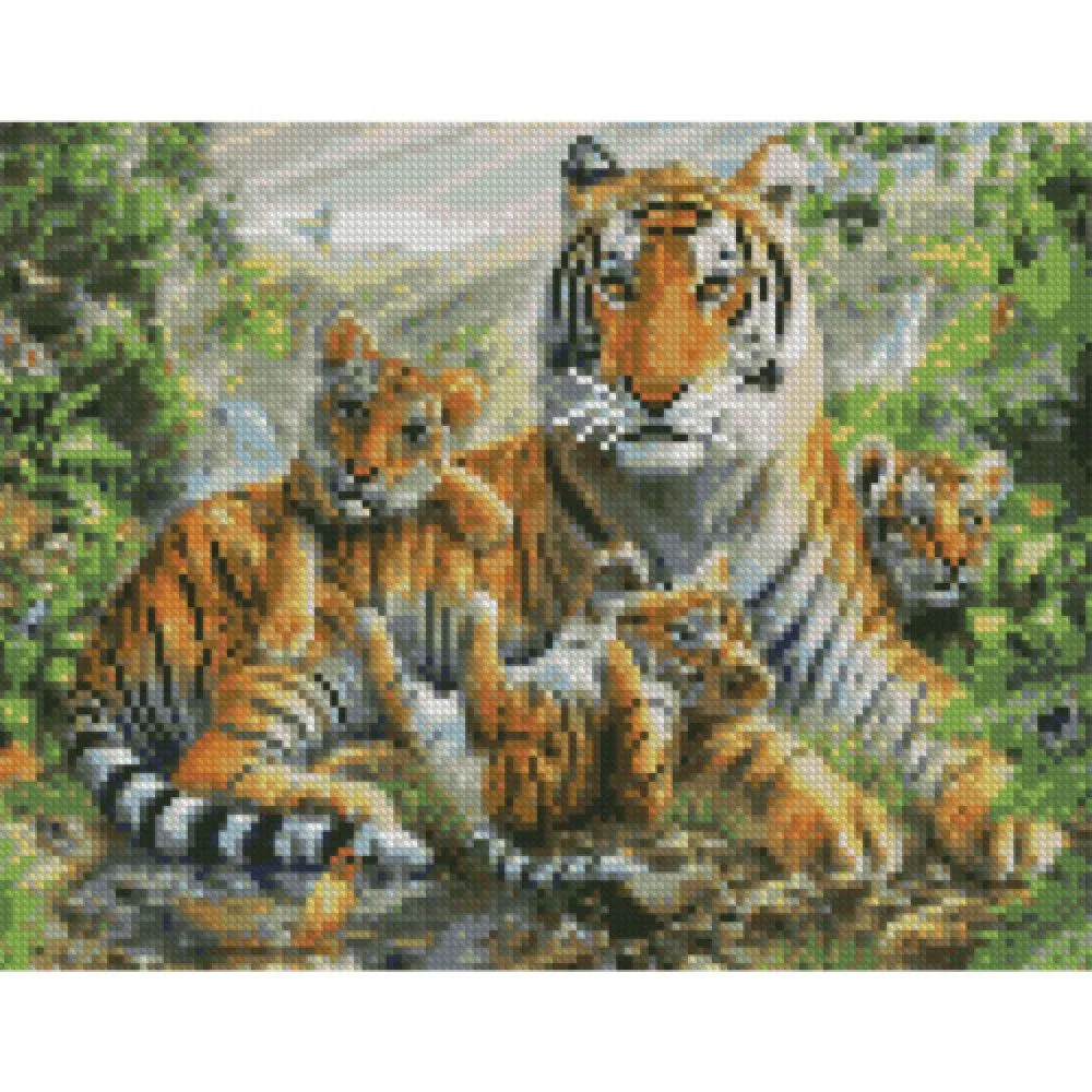 Алмазна мозаїка Strateg ПРЕМІУМ Тигри що грають 30x40 см HX325
