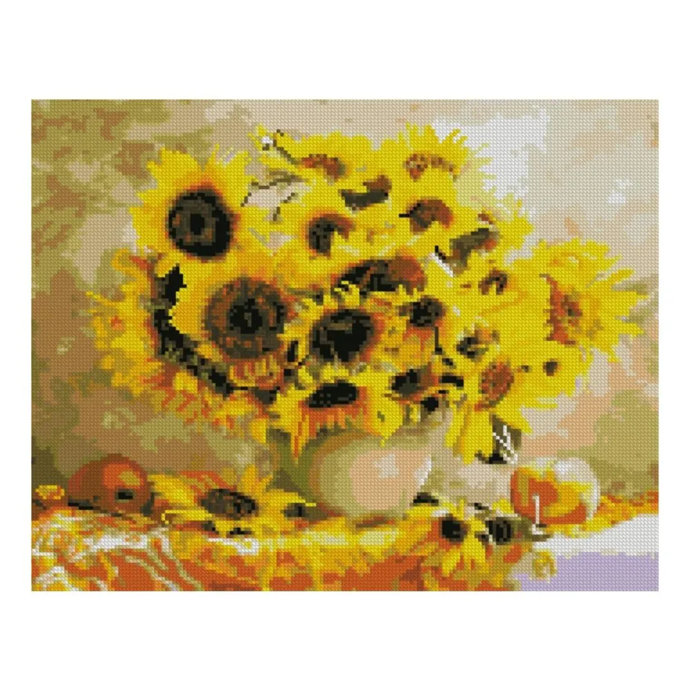 Алмазна мозаїка Strateg ПРЕМІУМ Квіти соняшника у вазі 40х50 см FA40110