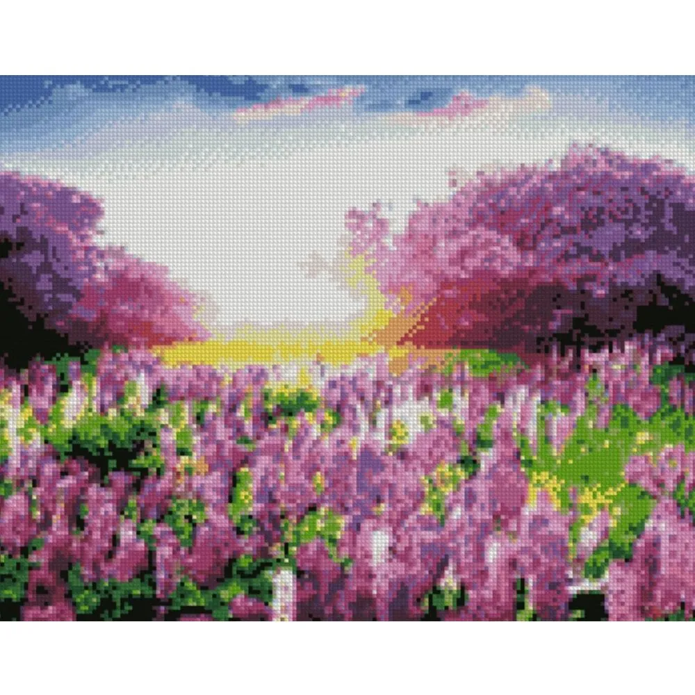 Алмазна мозаїка Strateg ПРЕМІУМ Поле фіолетових кольорів 40х50 см FA40198