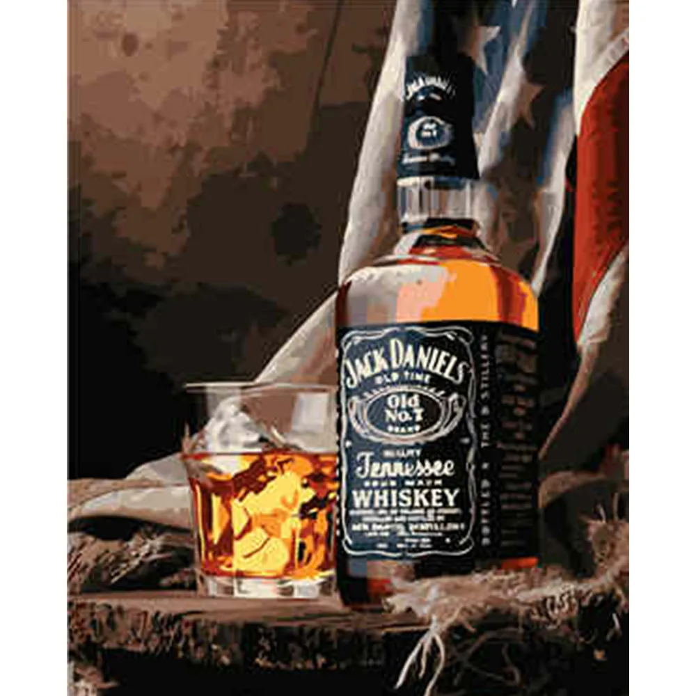 Картина за номерами Strateg ПРЕМІУМ Jack Daniels з лаком та рівнем розміром 40х50 см VA-1820