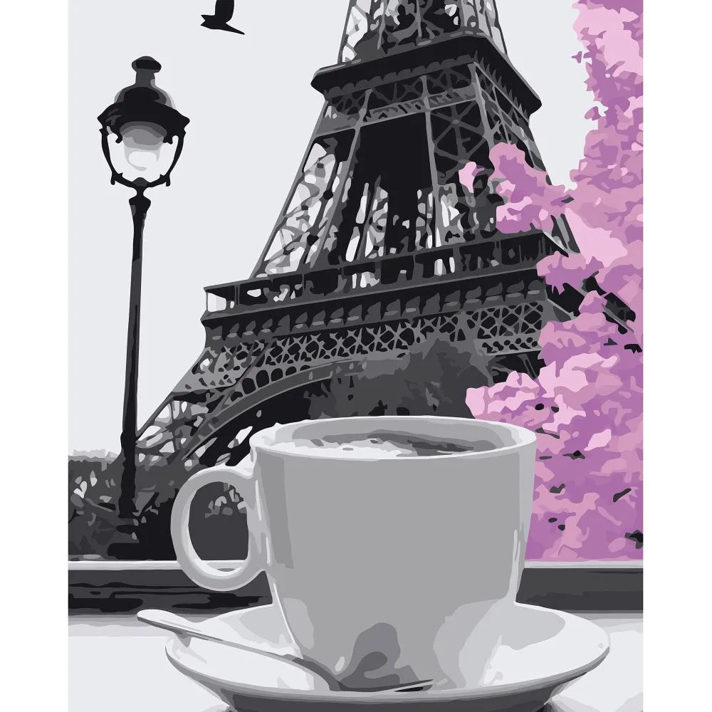 Картина за номерами Strateg ПРЕМІУМ Кава у Парижі з лаком розміром 40х50 см VA-3177