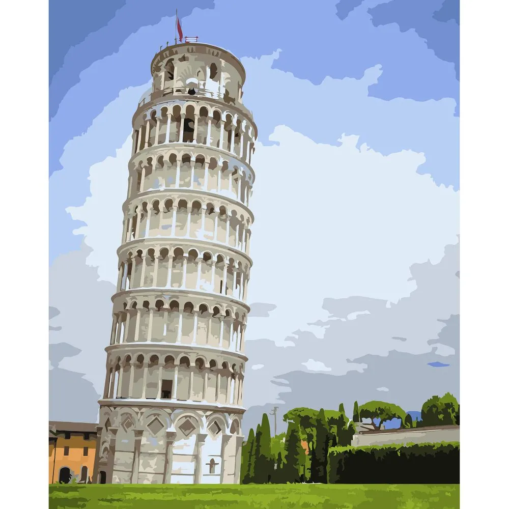 Картина за номерами Strateg ПРЕМІУМ Пізанська вежа з лаком та рівнем розміром 40х50 см VA-3232