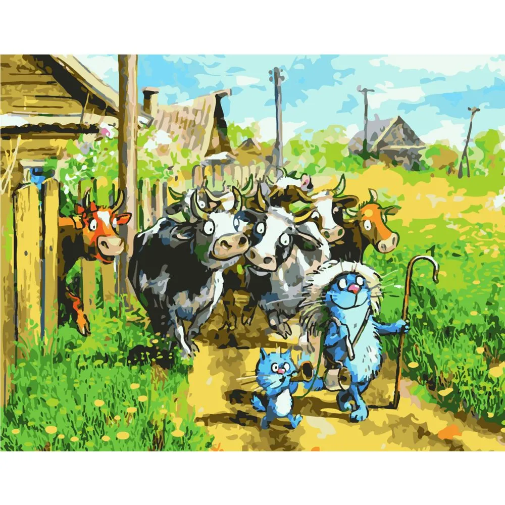 Картина за номерами Strateg ПРЕМІУМ Веселі пастушки з лаком розміром 40х50 см SY6360