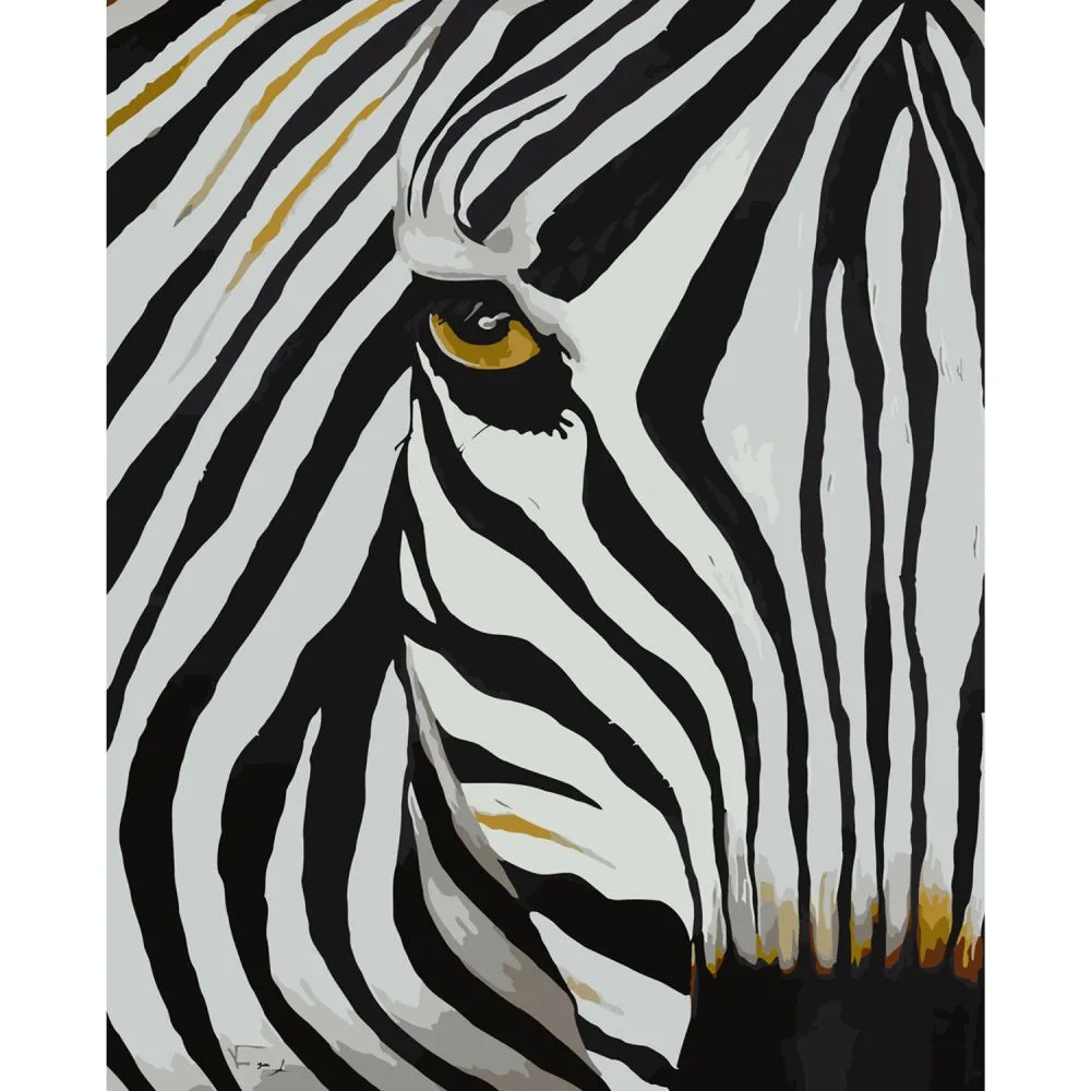 Картина за номерами Strateg ПРЕМІУМ Погляд зебри з лаком та рівнем розміром 40х50 см SY6026