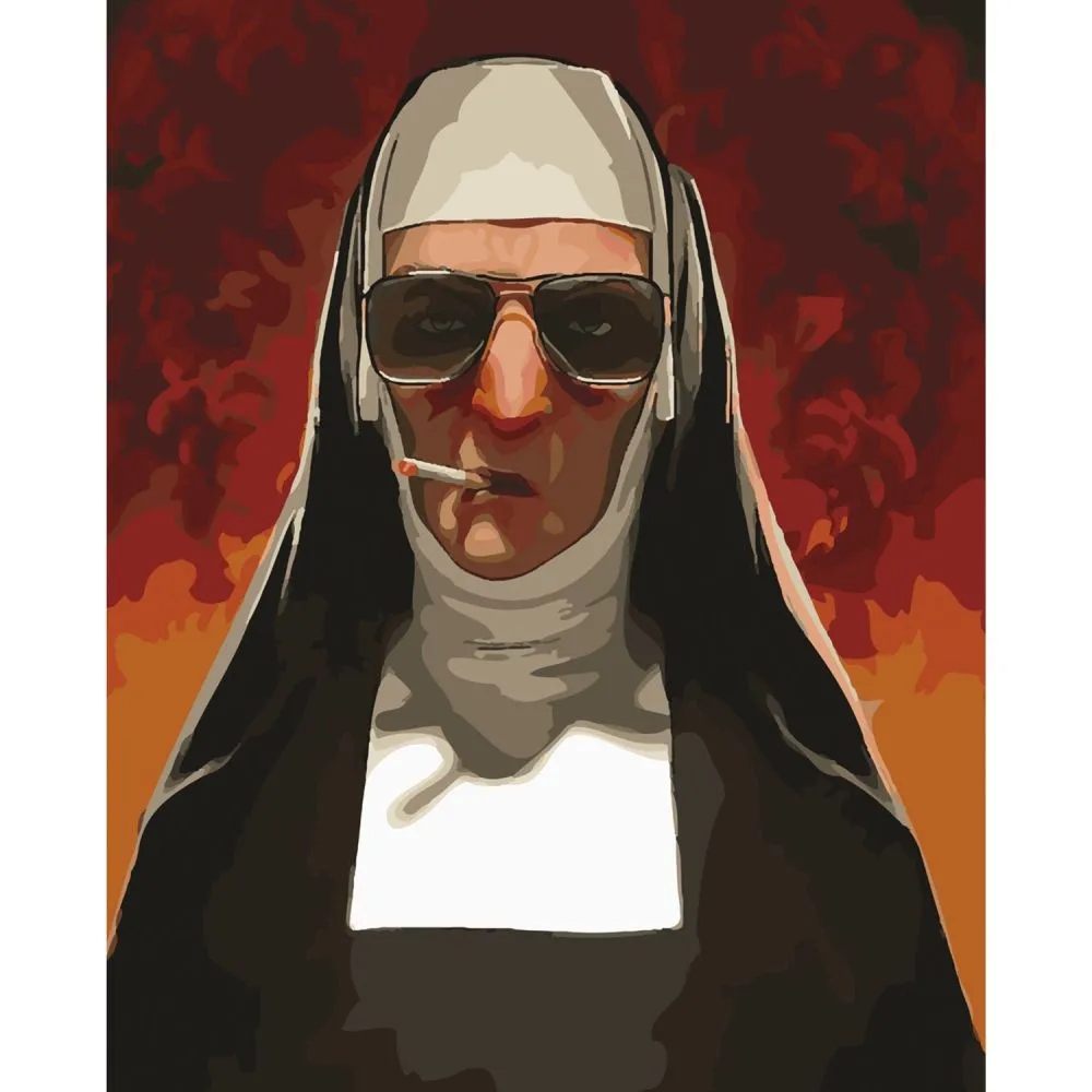 Картина за номерами Strateg ПРЕМІУМ Монахиня під прикриттям з лаком та рівнем розміром 40х50 см SY6040