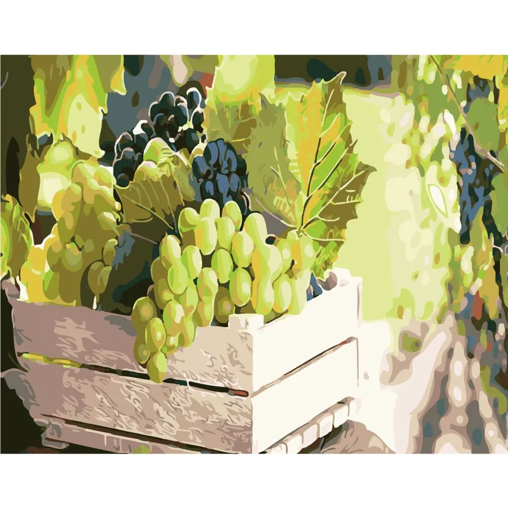 Картина за номерами Strateg ПРЕМІУМ Соковитий виноград з лаком та рівнем розміром 40х50 см SY6094