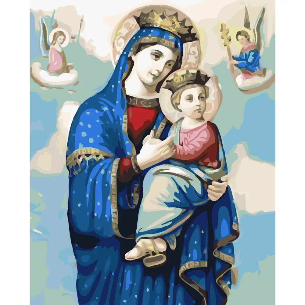 Картина за номерами Strateg ПРЕМІУМ Матір Божа з лаком та рівнем розміром 40х50 см SY6141