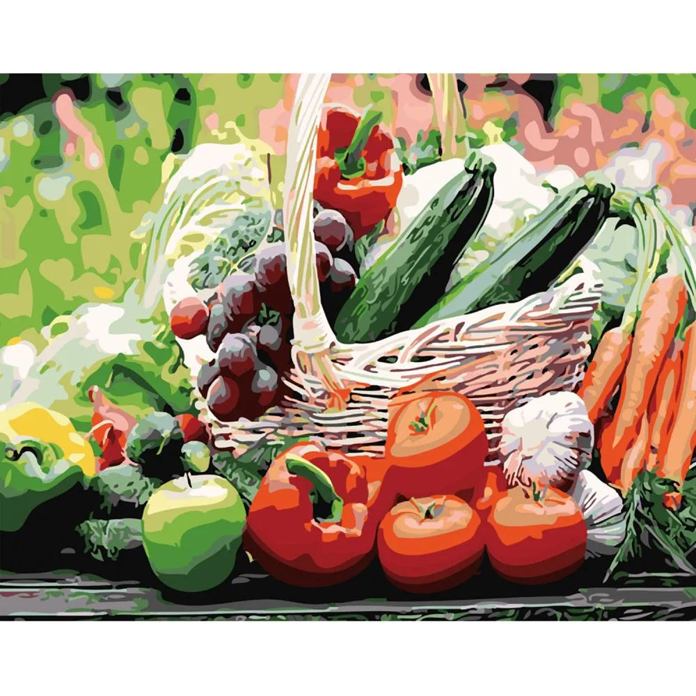 Картина за номерами Strateg ПРЕМІУМ Соковиті овочі з лаком та рівнем розміром 40х50 см SY6147