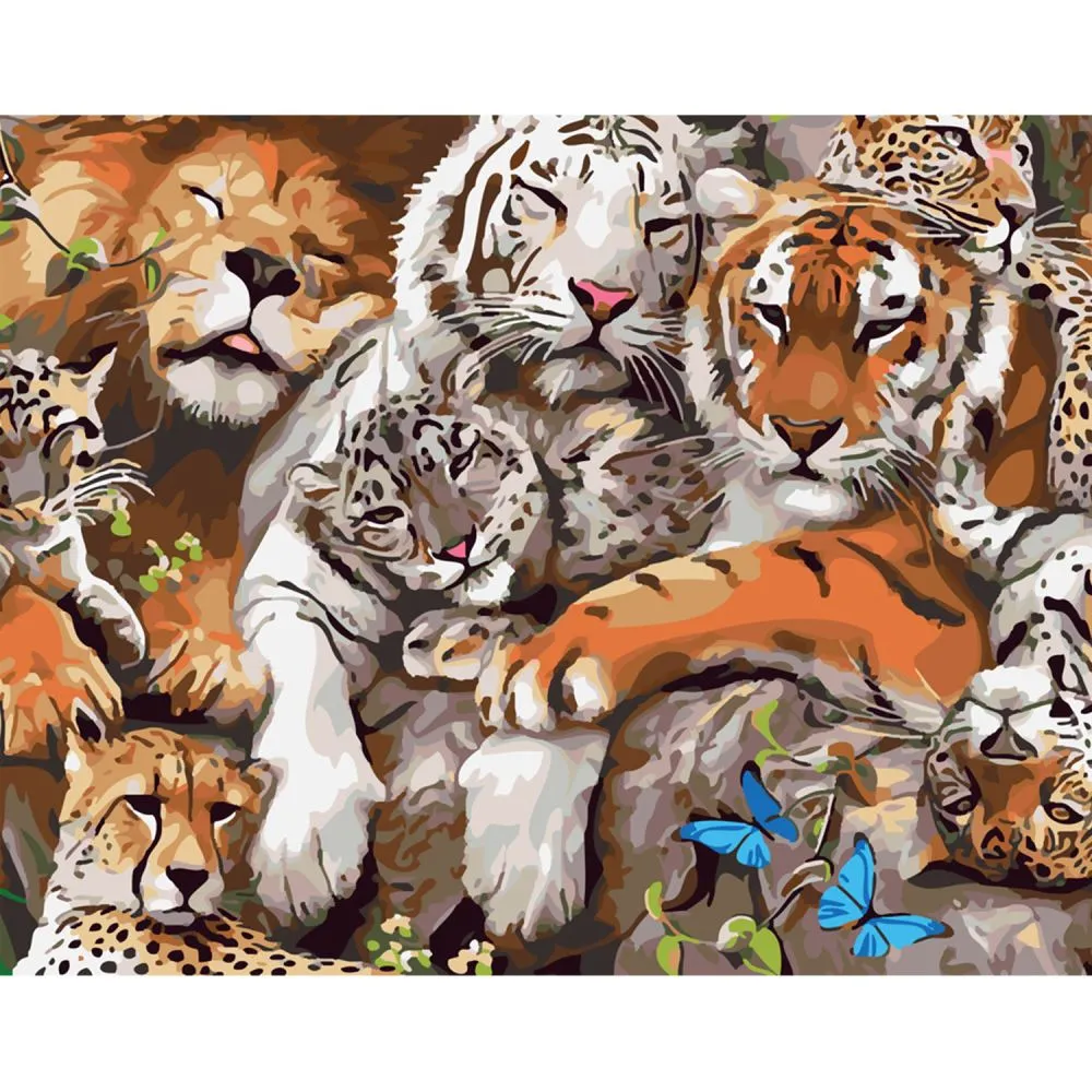 Картина за номерами Strateg ПРЕМІУМ Великі кішки з лаком та рівнем розміром 40х50 см SY6184