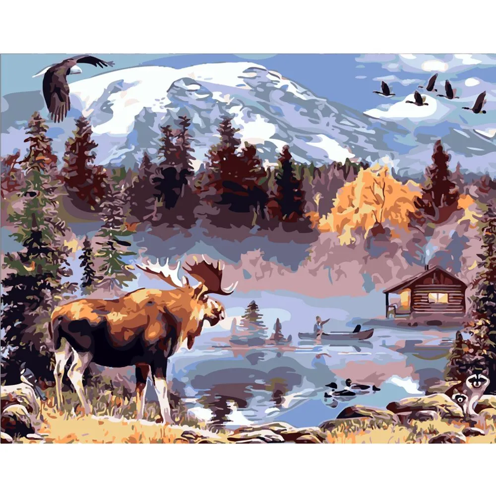 Картина за номерами Strateg ПРЕМІУМ Пейзаж диких гір з лаком розміром 40х50 см SY6196