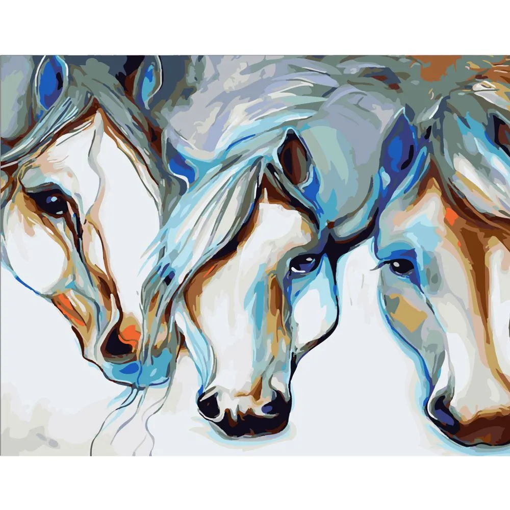 Картина за номерами Strateg ПРЕМІУМ Вродливі коні з лаком та рівнем розміром 40х50 см SY6206