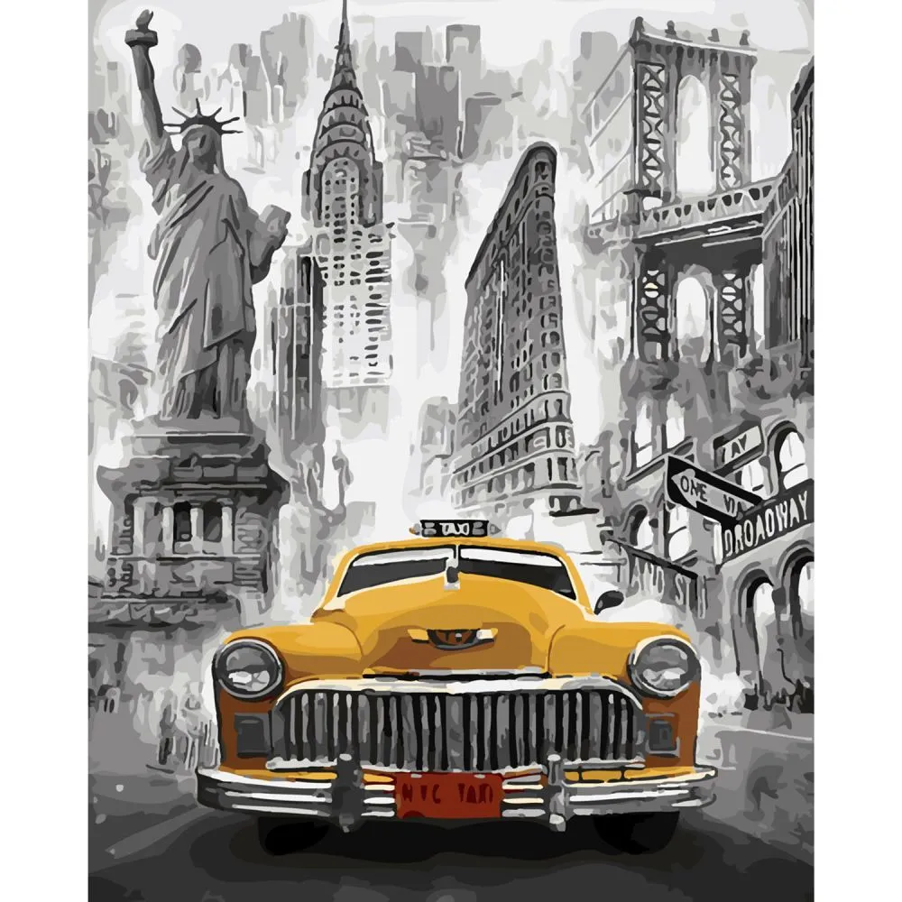 Картина за номерами Strateg ПРЕМІУМ Таксі в Нью-Йорку з лаком та рівнем розміром 40х50 см SY6275