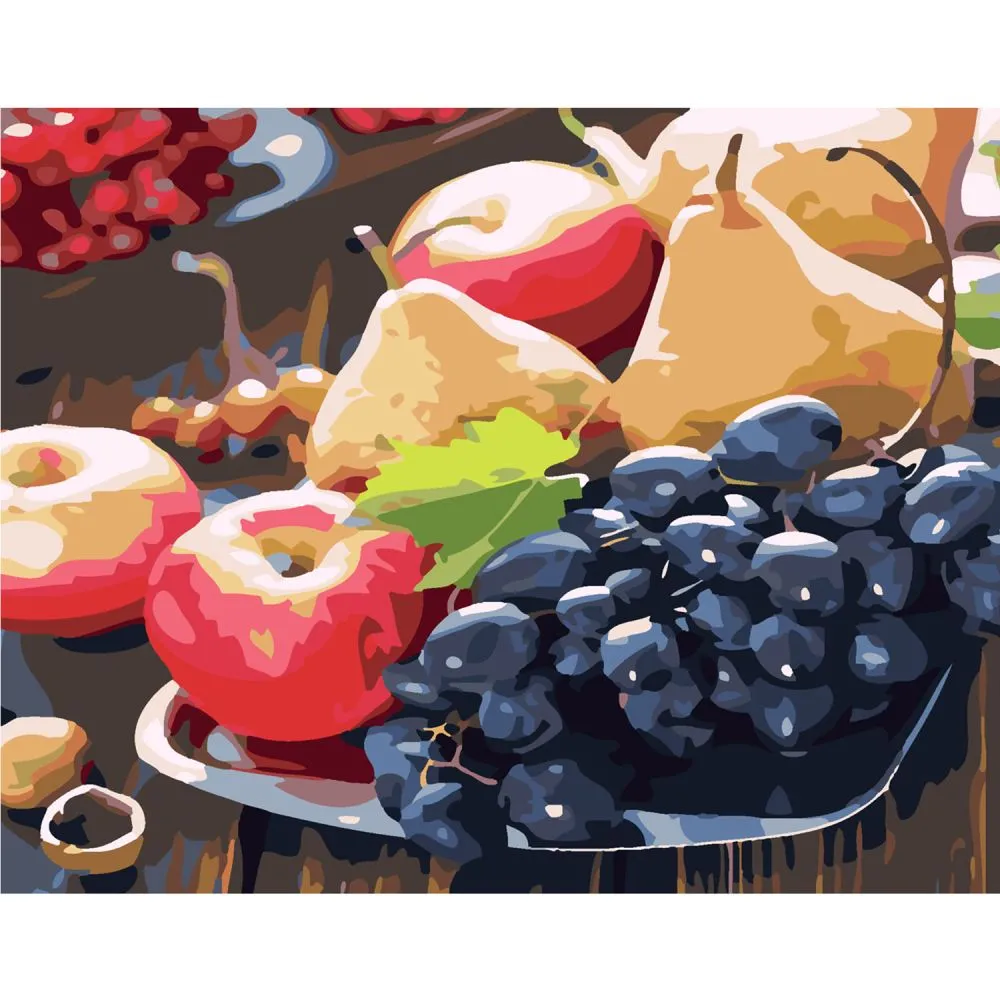 Картина за номерами Strateg ПРЕМІУМ Соковиті фрукти з лаком та рівнем розміром 40х50 см SY6345
