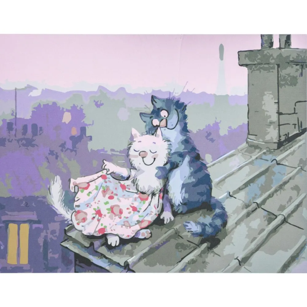 Картина за номерами Strateg ПРЕМІУМ Котяче кохання з лаком розміром 30х40 см SS-3694