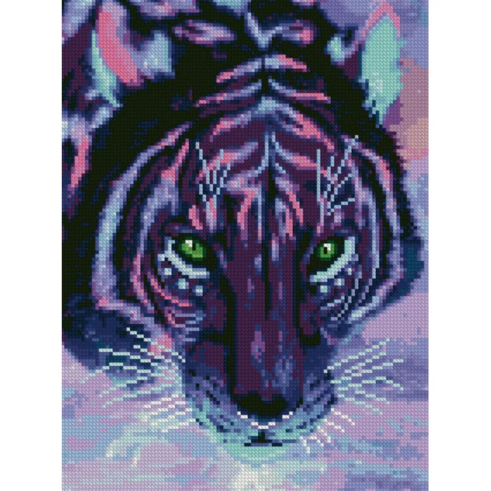 Алмазна мозаїка Strateg ПРЕМІУМ Фіолетовий тигр 30х40 см HX132
