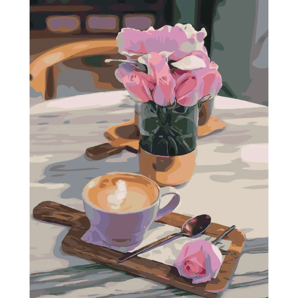 Картина за номерами Strateg ПРЕМІУМ Троянди з кавою з лаком розміром 40х50 см SY6518