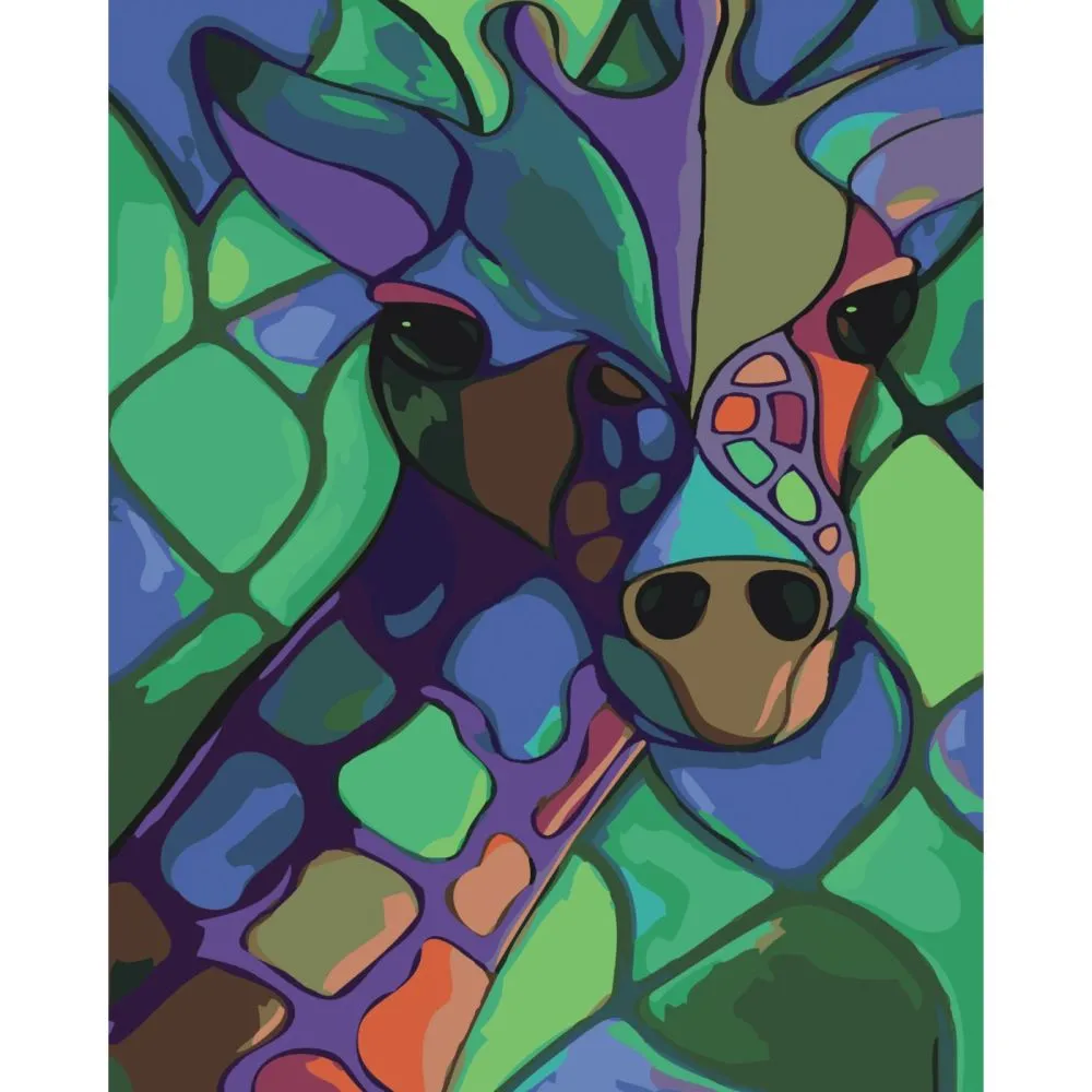 Картина за номерами Strateg ПРЕМІУМ Різнокольоровий жираф з лаком та рівнем розміром 40х50 см SY6525